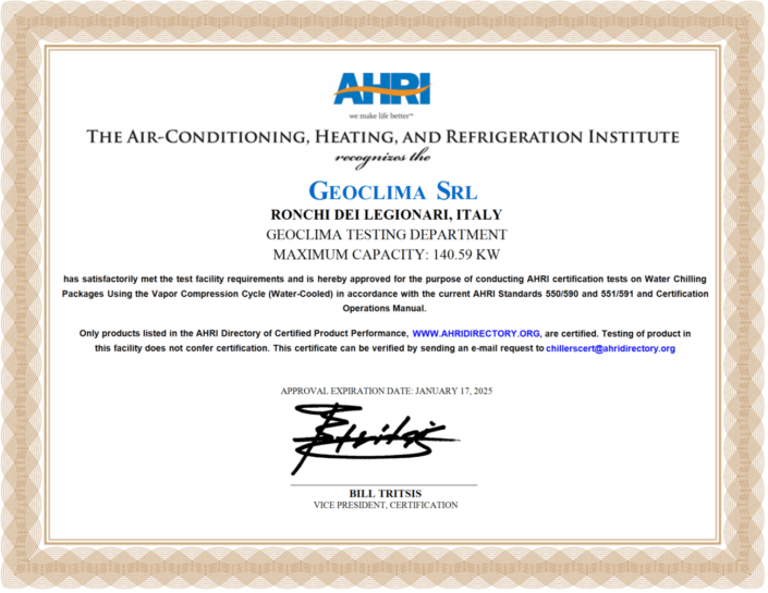 AHRI Geoclima Testing Department - Chiller ad acqua (140,59kW)-1 AHRI Geoclima Testing Department - Chiller ad acqua