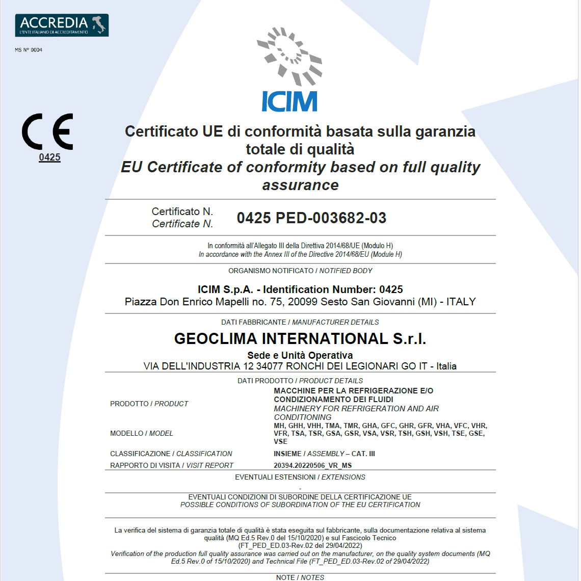 ICIM PED H - EU Certificate of conformity ICIM PED H - EU Certificate of conformity