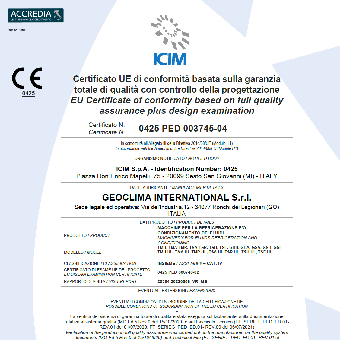ICIM PED H1 - EU Certificate of conformity and design examination ICIM PED H1 - EU Certificate of conformity and design examination