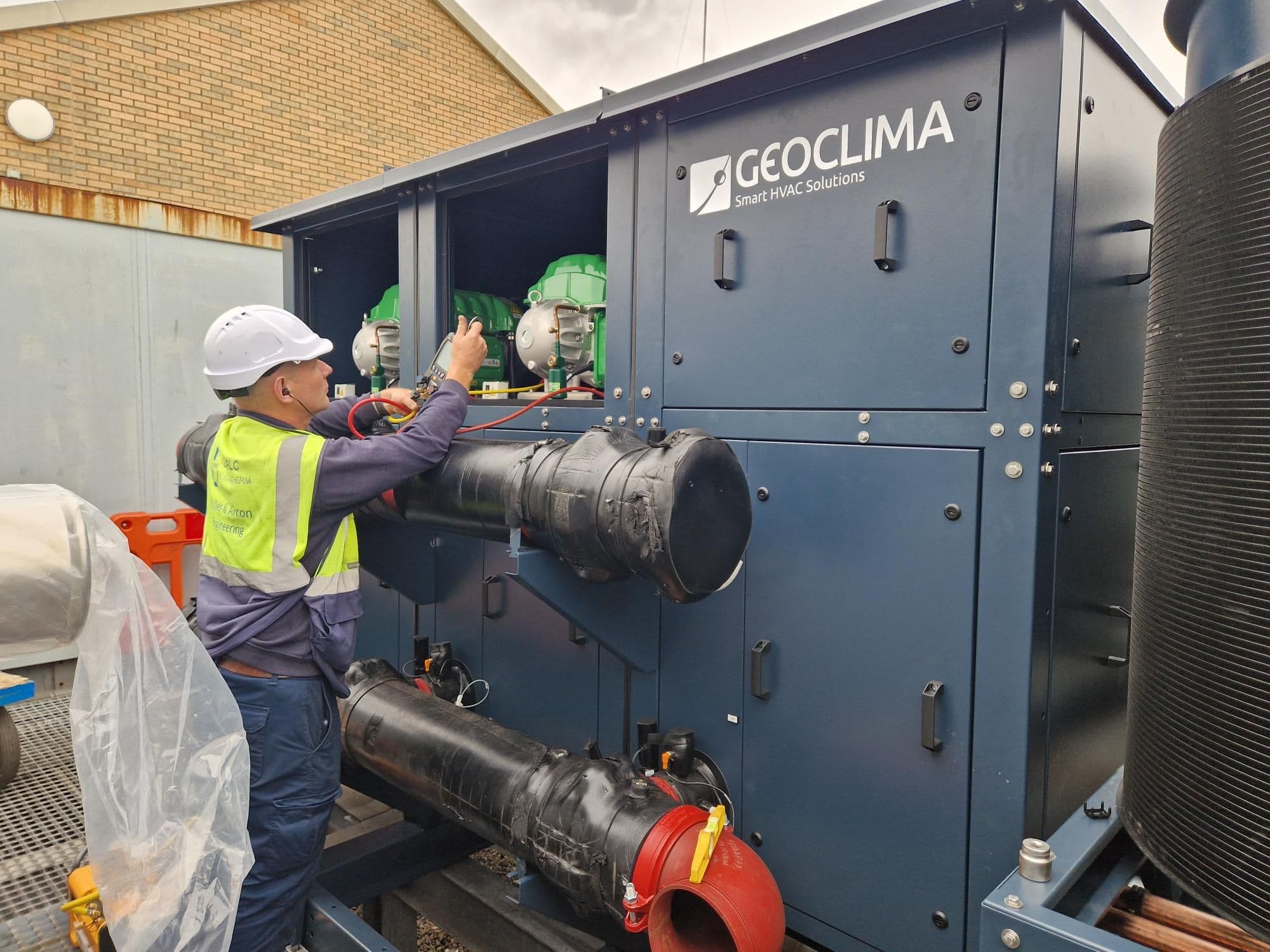 Chiller compressors detail Geoclima chiller on John Lewis' rooftop in Glasgow