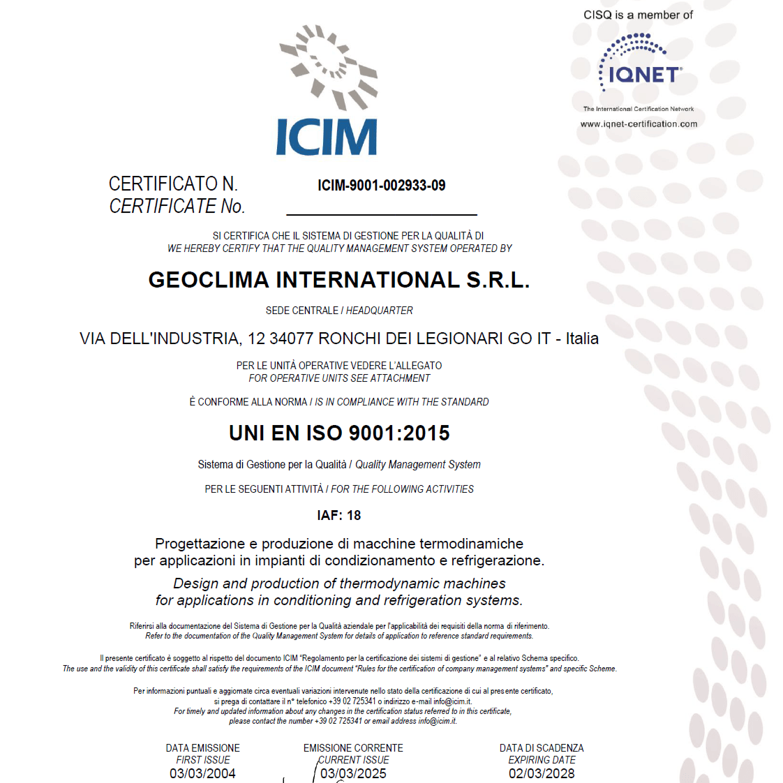 ICIM UNI EN ISO 9001-2015 2025-2028 ICIM UNI EN ISO 9001-2015 2025-2028