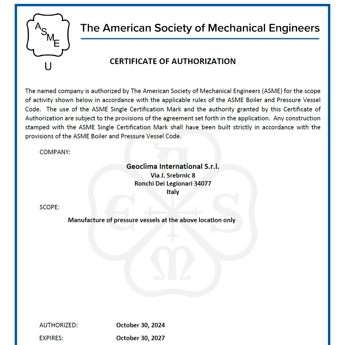 ASME Certification ASME Certification